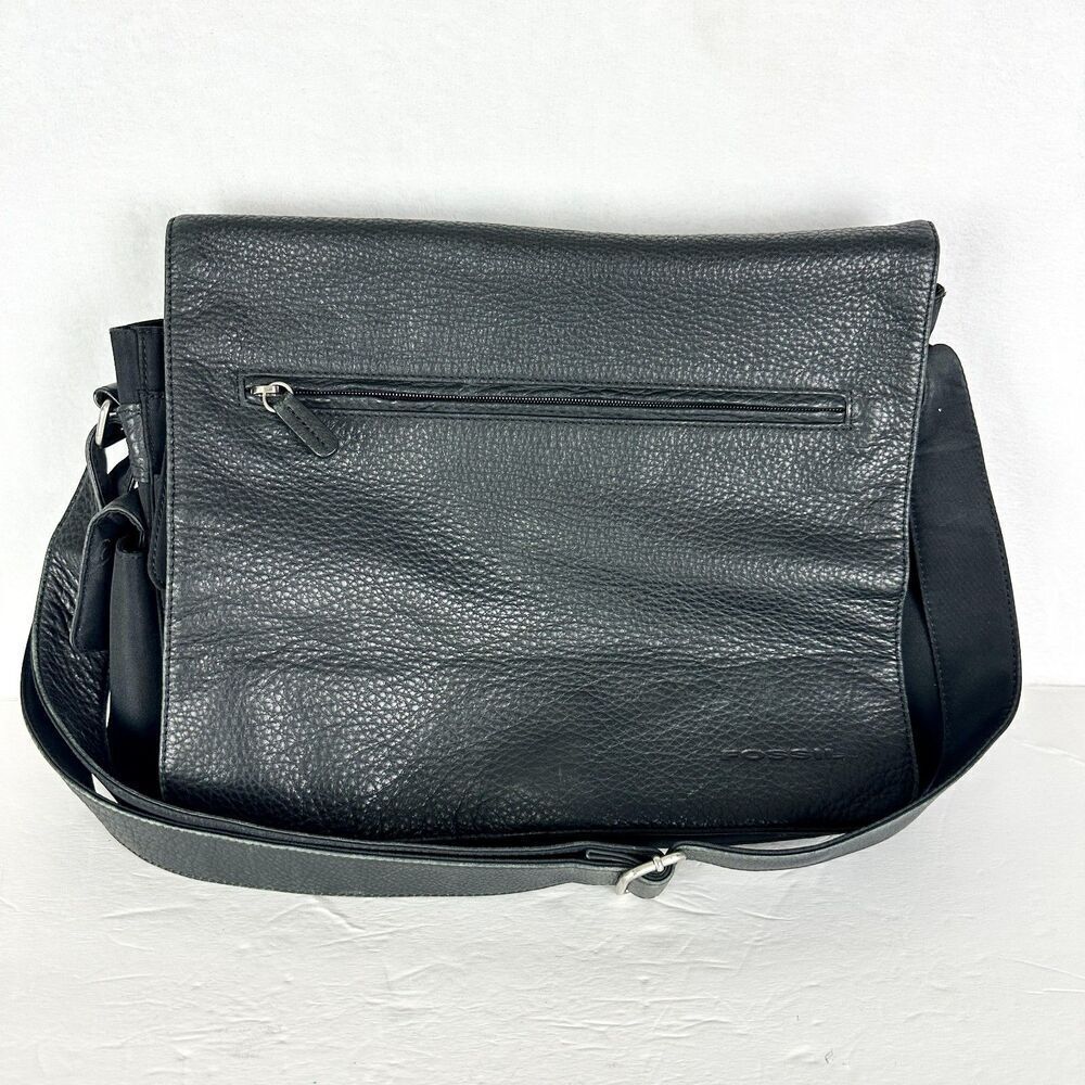 Fossil Leather Messenger Laptop Bag Black Business Office Commute Travel 8843